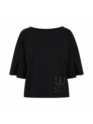 Liu Jo T-Shirt Donna Nera Liu Jo Mix con Apertura Maniche VA6173 JS003-P9500
