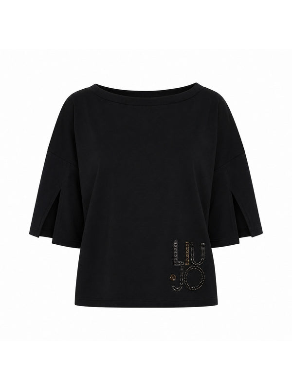 Liu Jo T-Shirt Donna Nera Liu Jo Mix con Apertura Maniche VA6173 JS003-P9500