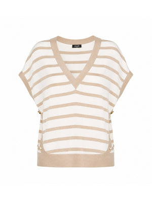 Liu Jo T-shirt Donna Righe Beige White Milk Light Almond TA6084 J3867-C3883<br /><br />