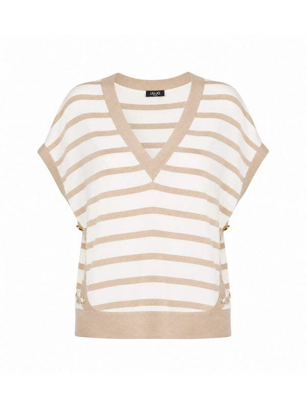 Liu Jo T-shirt Donna Righe Beige White Milk Light Almond TA6084 J3867-C3883<br /><br />