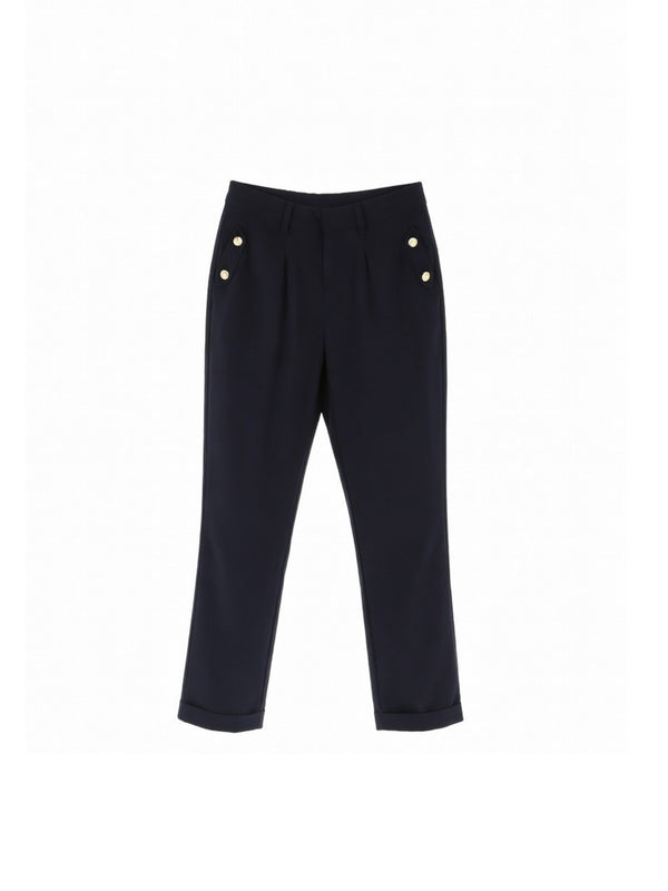 iu Jo Pantalone Donna Nero Lungo con Risvolto TA6255 TS922-22222