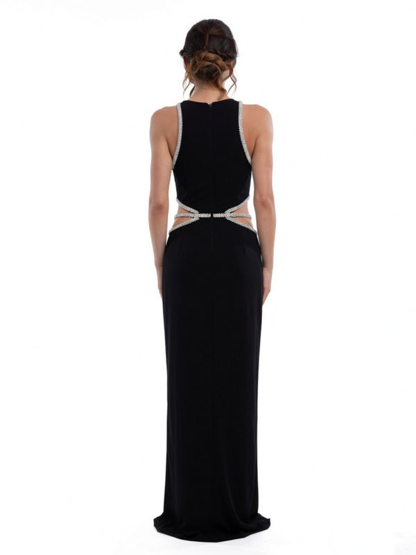 Forever Unique Abito Lungo Cerimonia Donna Nero con Strass AW20250103-Black
