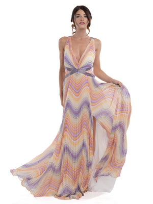 Forever Unique Abito Cerimonia Donna Missy Multicolore Plissé con Spacco AA16647