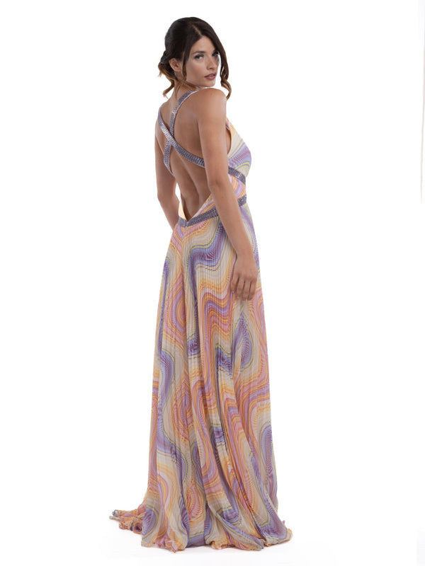 Forever Unique Abito Cerimonia Donna Missy Multicolore Plissé con Spacco AA16647