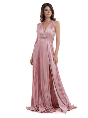 Forever Unique Abito Cerimonia Donna Rosey Rosa Plissé con Spacco AA16795-Rose
