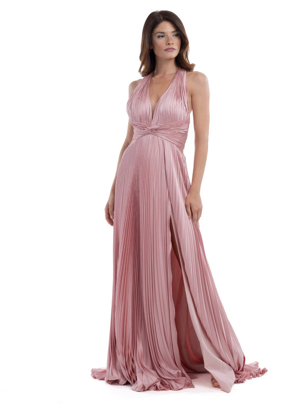 Forever Unique Abito Cerimonia Donna Rosey Rosa Plissé con Spacco AA16795-Rose
