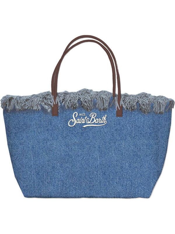 Mc2 Saint Barth Shoulder Bag City Bag Fringe Denim Emb - Cbf0001