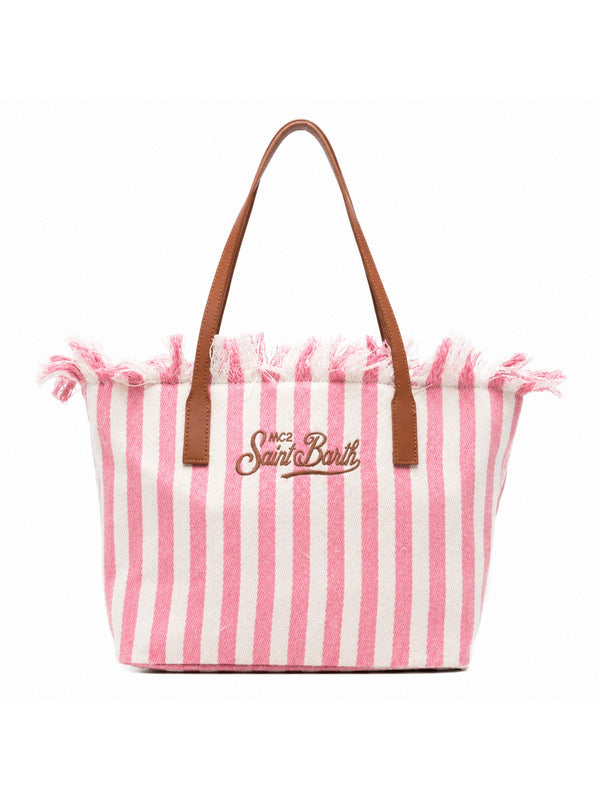 MC2 Saint Barth Borsa City Bag Mid Fringe Donna Righe Panna Rosa CBMF001-01764L