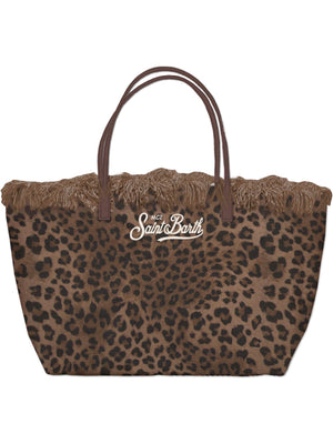 Mc2 Saint Barth Shoulder Bag City Bag Fringe Canvas Dark Leopard 18 Emb - Cbf0001