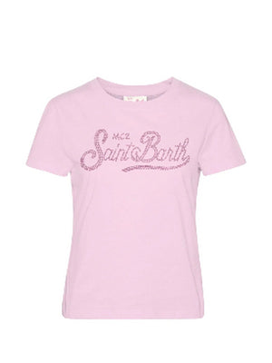 MC2 Saint Barth T-Shirt Donna Emilie Rosa con Logo Strass EMI0001-02297L