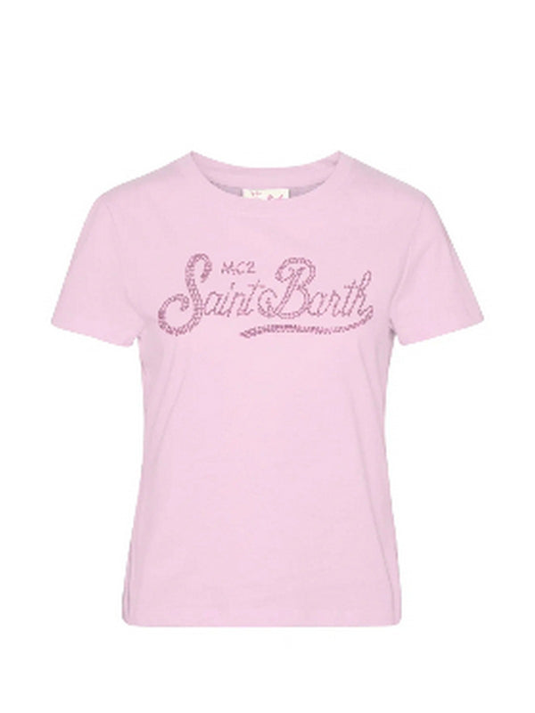 MC2 Saint Barth T-Shirt Donna Emilie Rosa con Logo Strass EMI0001-02297L