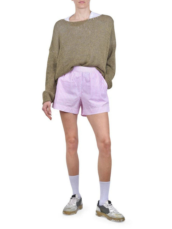 MC2 Saint Barth Pantaloncini Donna Meave Rosa a Righe in Cotone con Ricamo MEA002-01365L