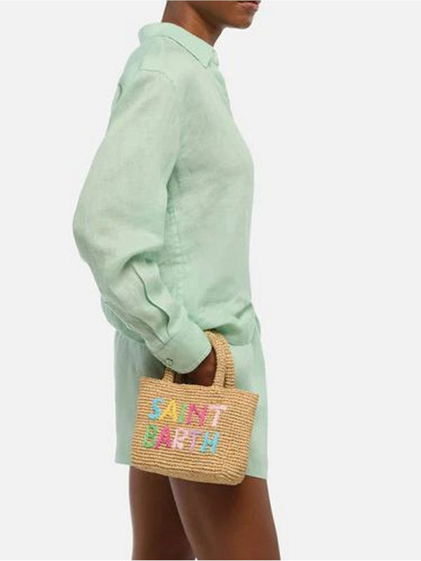 MC2 Saint Barth Borsa Donna Beach Mini in Raffia Naturale con Logo Ricamato Multicolor RAFB003-00351L