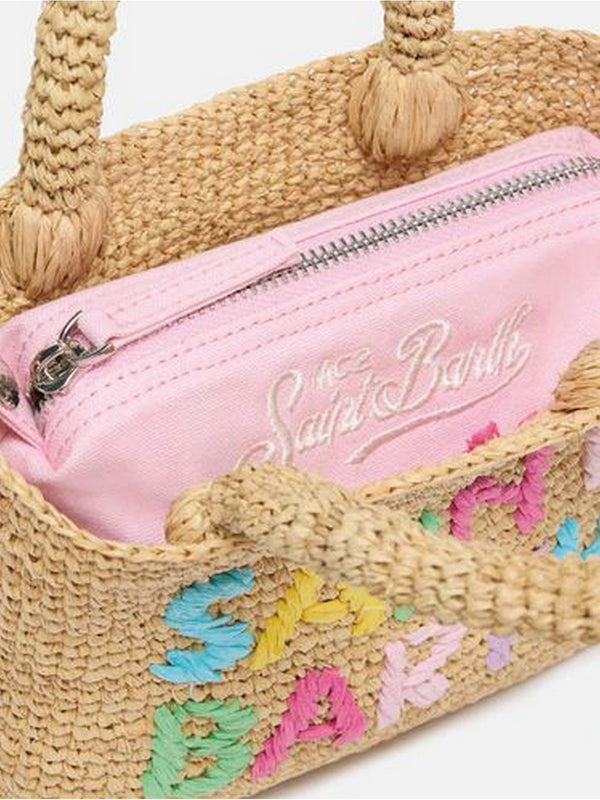 MC2 Saint Barth Borsa Donna Beach Mini in Raffia Naturale con Logo Ricamato Multicolor RAFB003-00351L