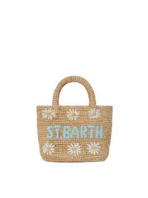 MC2 Saint Barth Borsa Donna Beach Mini in Raffia Naturale con Margherite Ricamate RAFB003-00627L