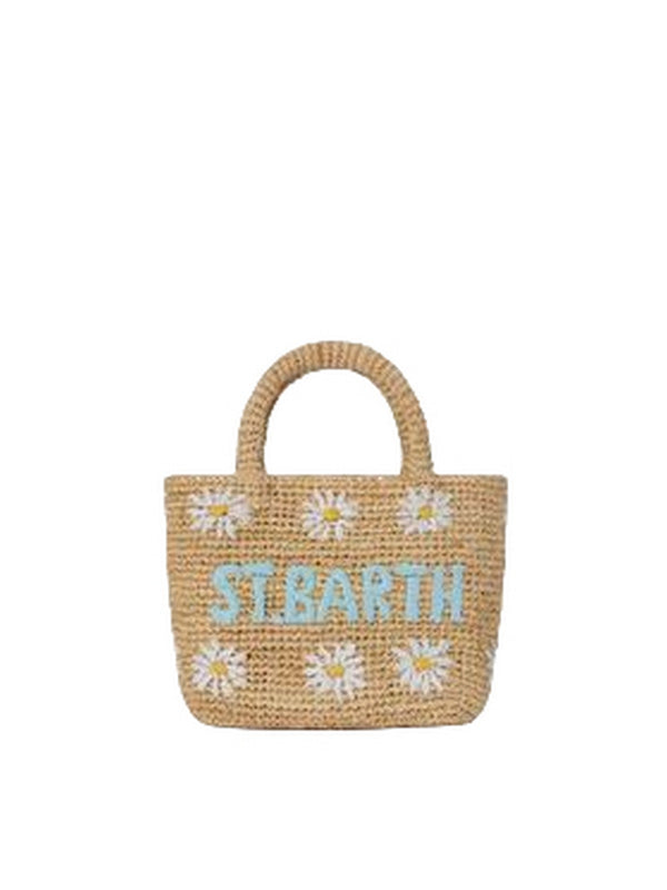 MC2 Saint Barth Borsa Donna Beach Mini in Raffia Naturale con Margherite Ricamate RAFB003-00627L