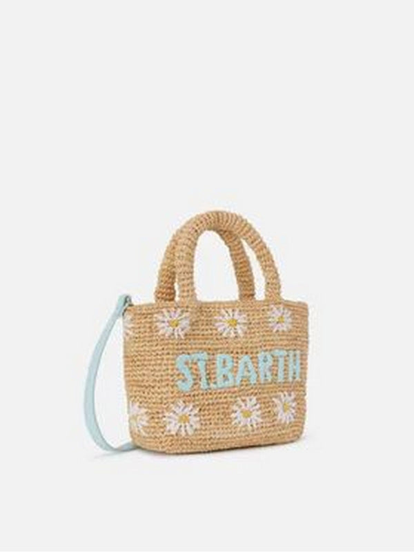 MC2 Saint Barth Borsa Donna Beach Mini in Raffia Naturale con Margherite Ricamate RAFB003-00627L