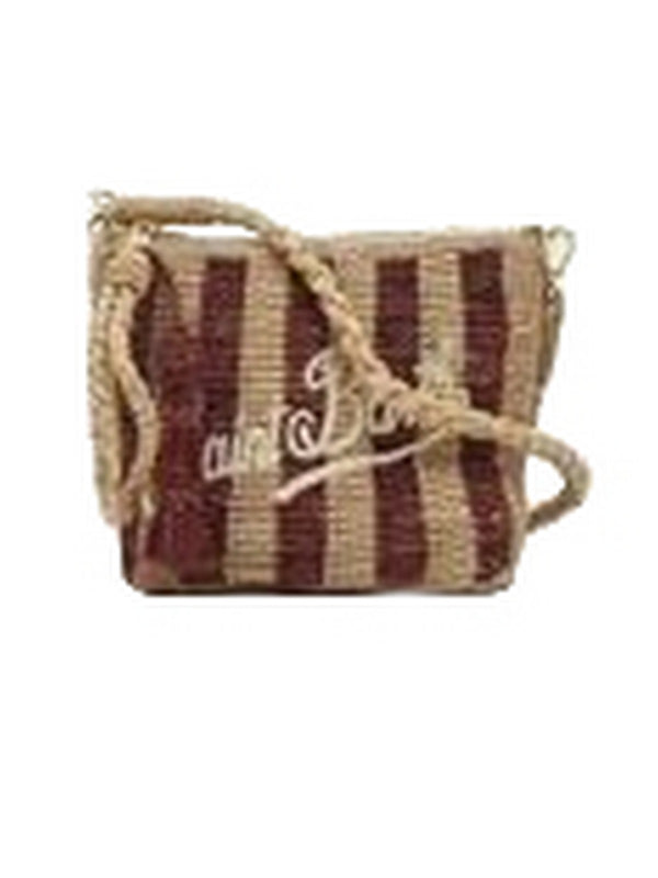 MC2 Saint Barth Pochette Donna in Raffia Naturale a Righe Marroni con Logo Ricamato RAFP001-09042L