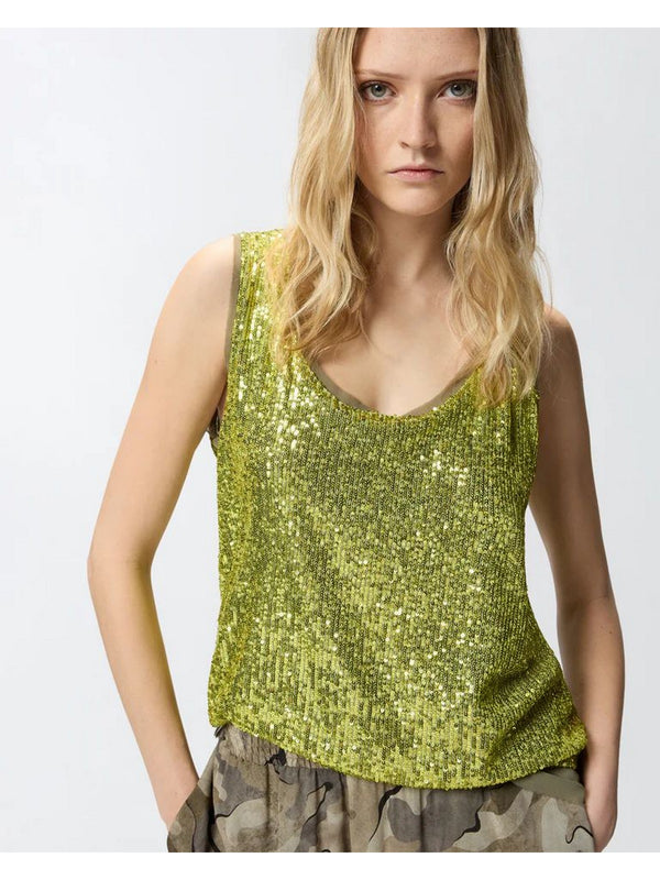 Pinko Canotta Donna Bollicine Full Paillettes e Georgette Elegante