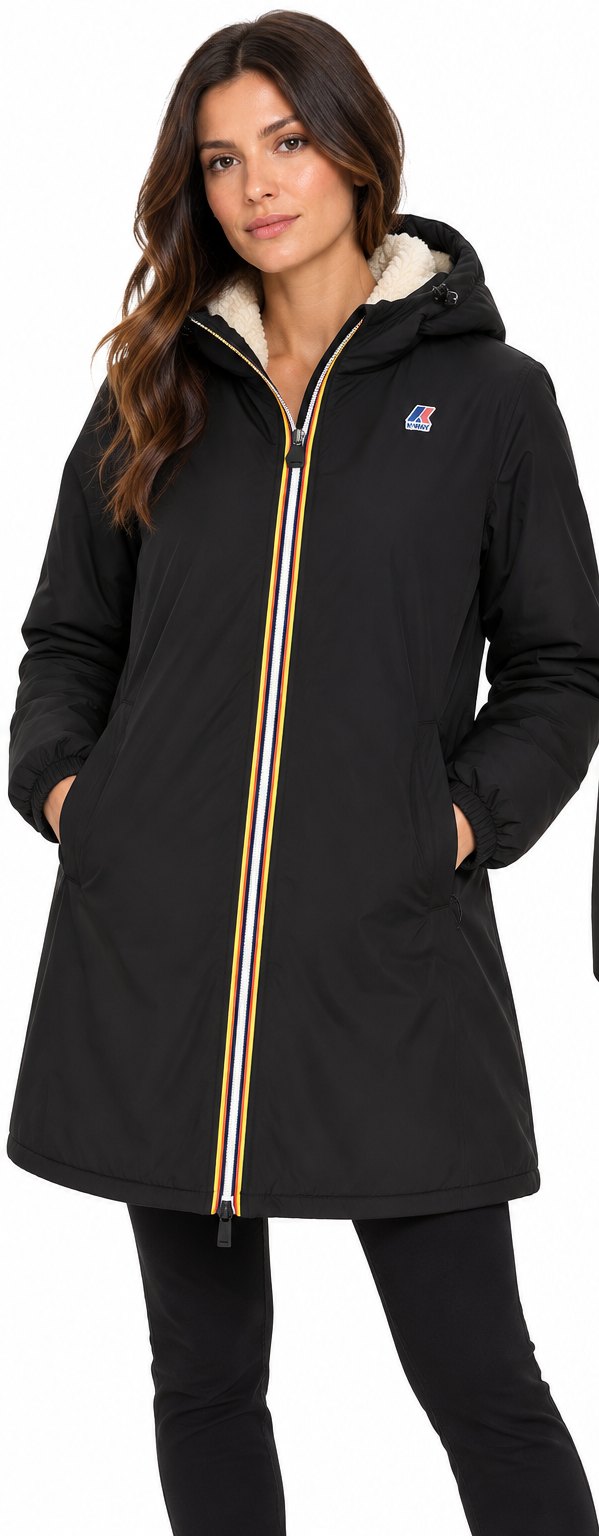 K-Way Giubbotto Donna Jacinthe Orsetto Nero Black Pure con Interno Teddy K7143JW-USY