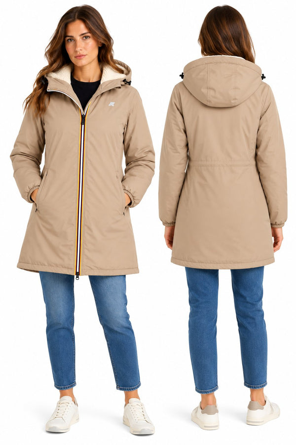 K-Way Giubbotto Donna Jacinthe Orsetto Beige Taupe con Interno Effetto Teddy K7143JW-WG9
