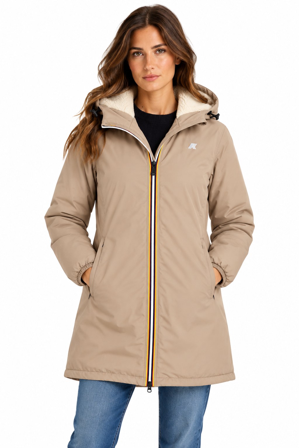 K-Way Giubbotto Donna Jacinthe Orsetto Beige Taupe con Interno Effetto Teddy K7143JW-WG9