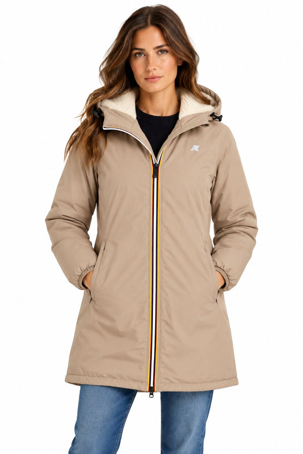 K-Way Giubbotto Donna Jacinthe Orsetto Beige Taupe con Interno Effetto Teddy K7143JW-WG9