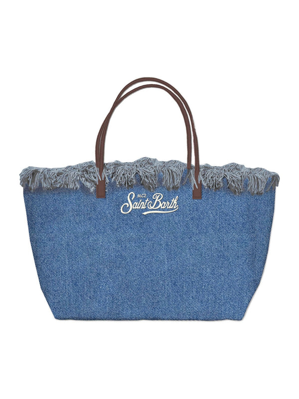 Mc2 Saint Barth Shoulder Bag City Bag Mid Fringe Denim Emb - Cbmf001