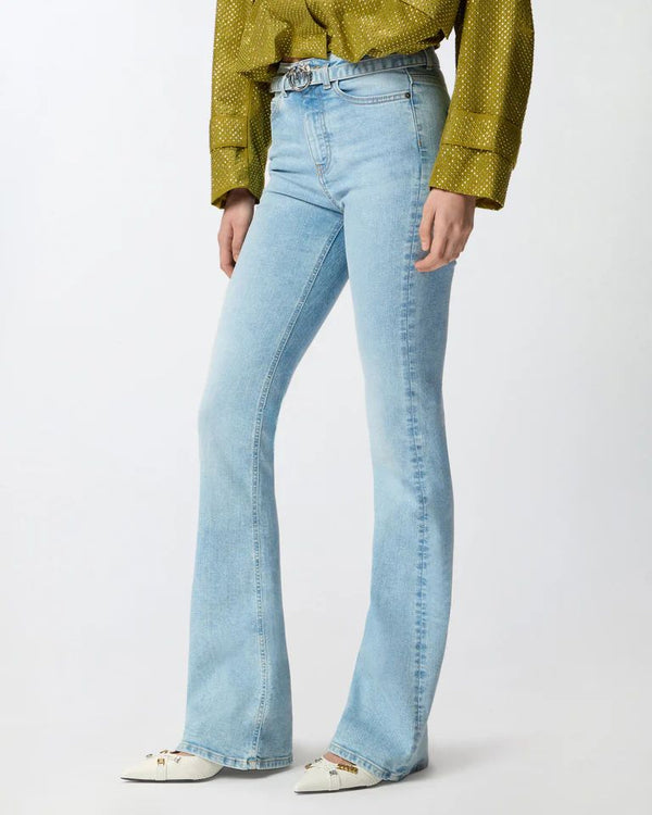 Pinko Jeans Donna Flora Flare Lavaggio Medio Chiaro con Cintura Love Birds 100166A33K-PJO