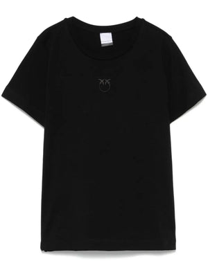 Pinko T-Shirt Donna Bussolotto in Jersey Nero Limousine con Logo Love Birds Ricamato 100355A2RD-Z99