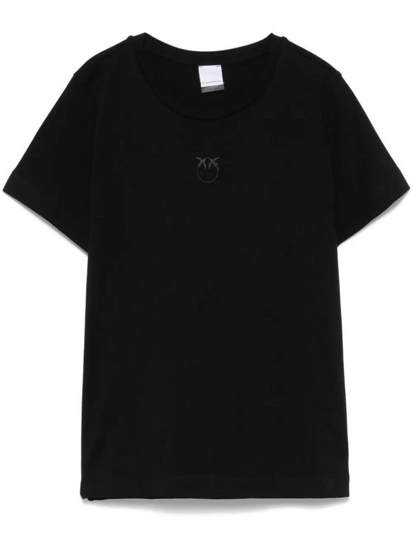 Pinko T-Shirt Donna Bussolotto in Jersey Nero Limousine con Logo Love Birds Ricamato 100355A2RD-Z99