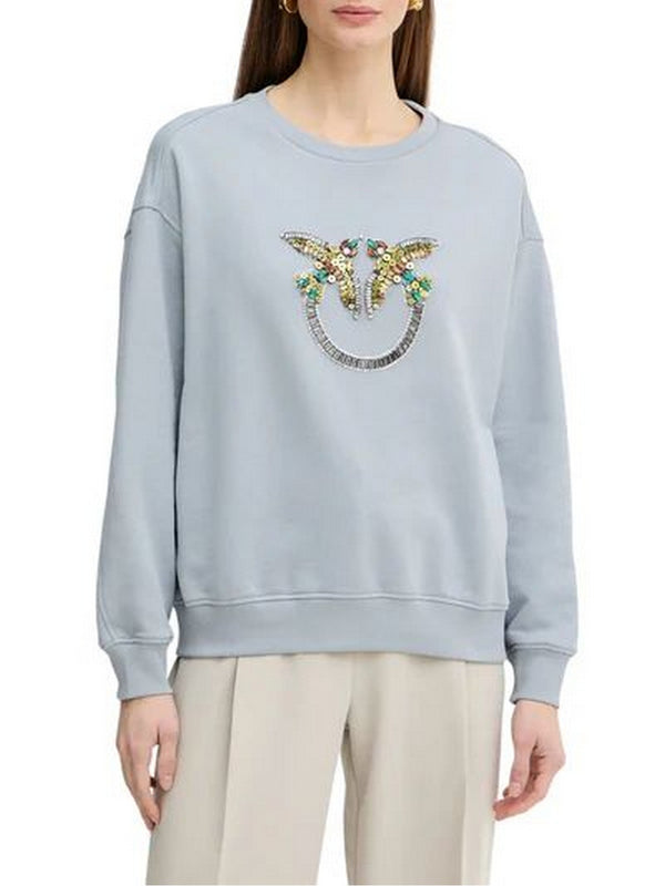 Pinko Felpa Donna Nelly Azzurro Arona con Ricamo Logo Love Birds Gioiello 100534A33G-E87