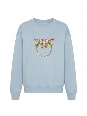 Pinko Felpa Donna Nelly Azzurro Arona con Ricamo Logo Love Birds Gioiello 100534A33G-E87