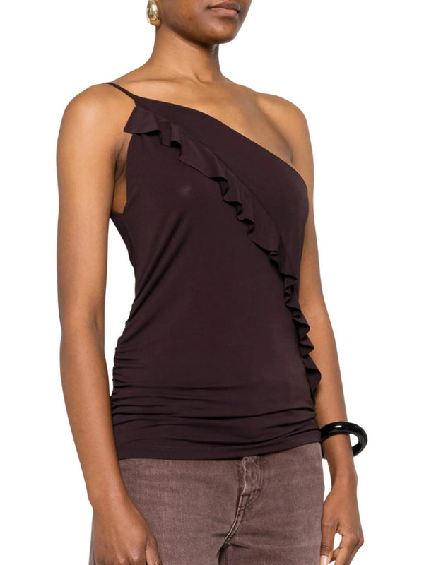 Pinko Susie Top Donna Marrone in Jersey Crêpe Leggero Arricciato 106374A35E-M28