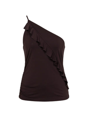 Pinko Susie Top Donna Marrone in Jersey Crêpe Leggero Arricciato 106374A35E-M28