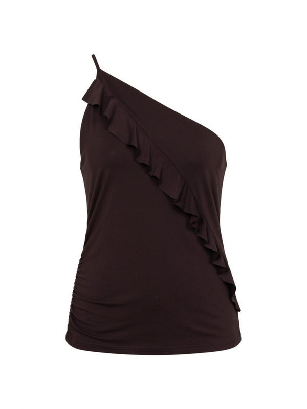Pinko Susie Top Donna Marrone in Jersey Crêpe Leggero Arricciato 106374A35E-M28