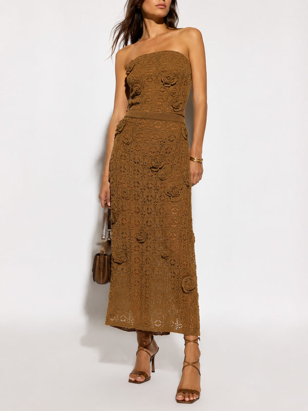 Pinko Gonna Midi Donna Bronzo ANTHEMIS in Crochet con Fiori Applicati 106861A3B8-L25