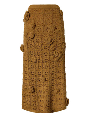 Pinko Gonna Midi Donna Bronzo ANTHEMIS in Crochet con Fiori Applicati 106861A3B8-L25