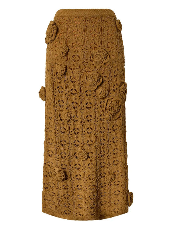 Pinko Gonna Midi Donna Bronzo ANTHEMIS in Crochet con Fiori Applicati 106861A3B8-L25