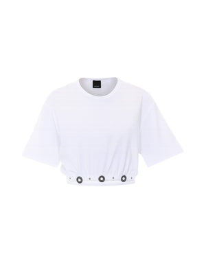 Pinko Maglia Donna Bianca Brillante ARIANO in Jersone con Lavorazione Traforata 106907A3AR-Z04