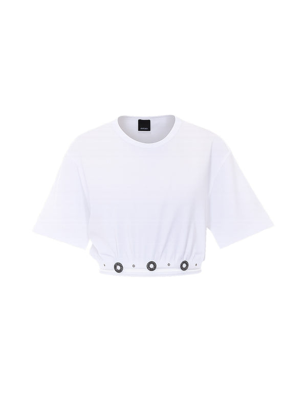 Pinko Maglia Donna Bianca Brillante ARIANO in Jersone con Lavorazione Traforata 106907A3AR-Z04