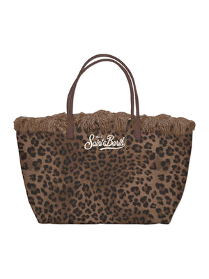 Mc2 Saint Barth Shoulder Bag City Bag Mid Fringe Canvas Dark Leopard 18 Emb - Cbmf001