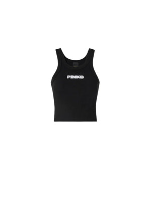 Pinko Canotta Donna Bloody Mary a Costine in Cotone Nero Limousine 107301A3H6 Z99