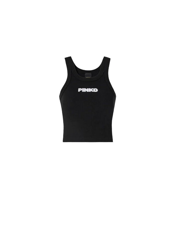 Pinko Canotta Donna Bloody Mary a Costine in Cotone Nero Limousine 107301A3H6 Z99