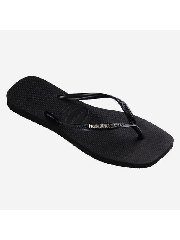 Havaianas Infradito Donna Square Logo Metallic Nero con Logo Argento e Punta Squadrata 4148257-02976