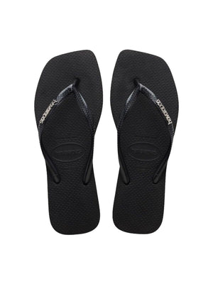 Havaianas Infradito Donna Square Logo Metallic Nero con Logo Argento e Punta Squadrata 4148257-02976
