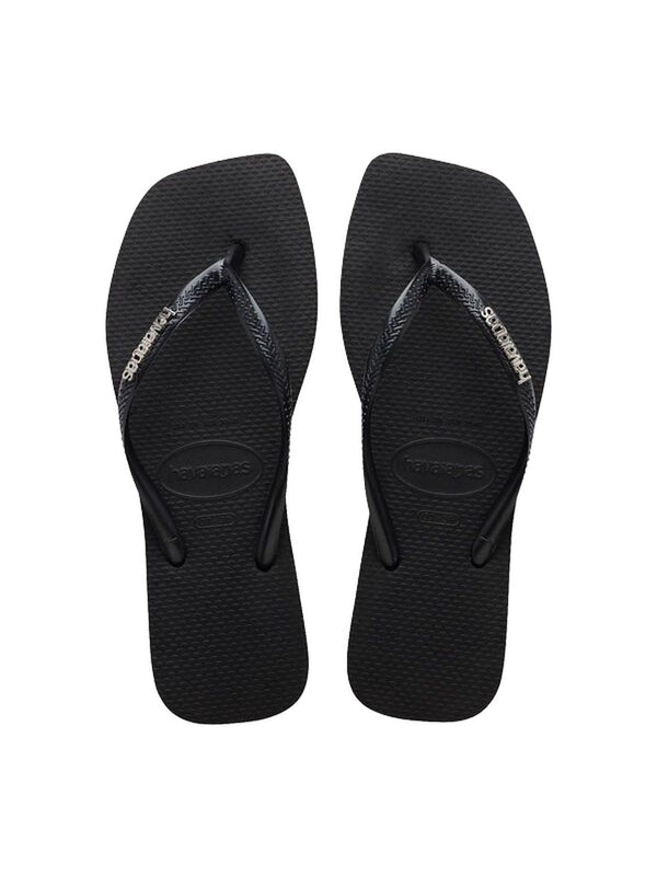 Havaianas Infradito Donna Square Logo Metallic Nero con Logo Argento e Punta Squadrata 4148257-02976