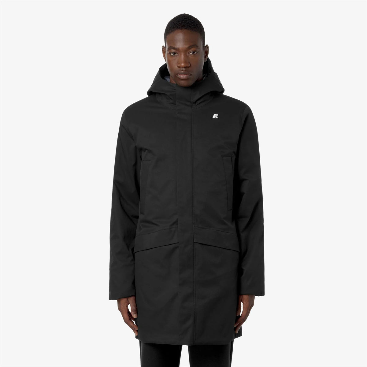 K-Way Giubbotto Lungo Uomo Jarno Twill Marmotta Nero Black Pure e Blu Blue A K8133FW-AL8