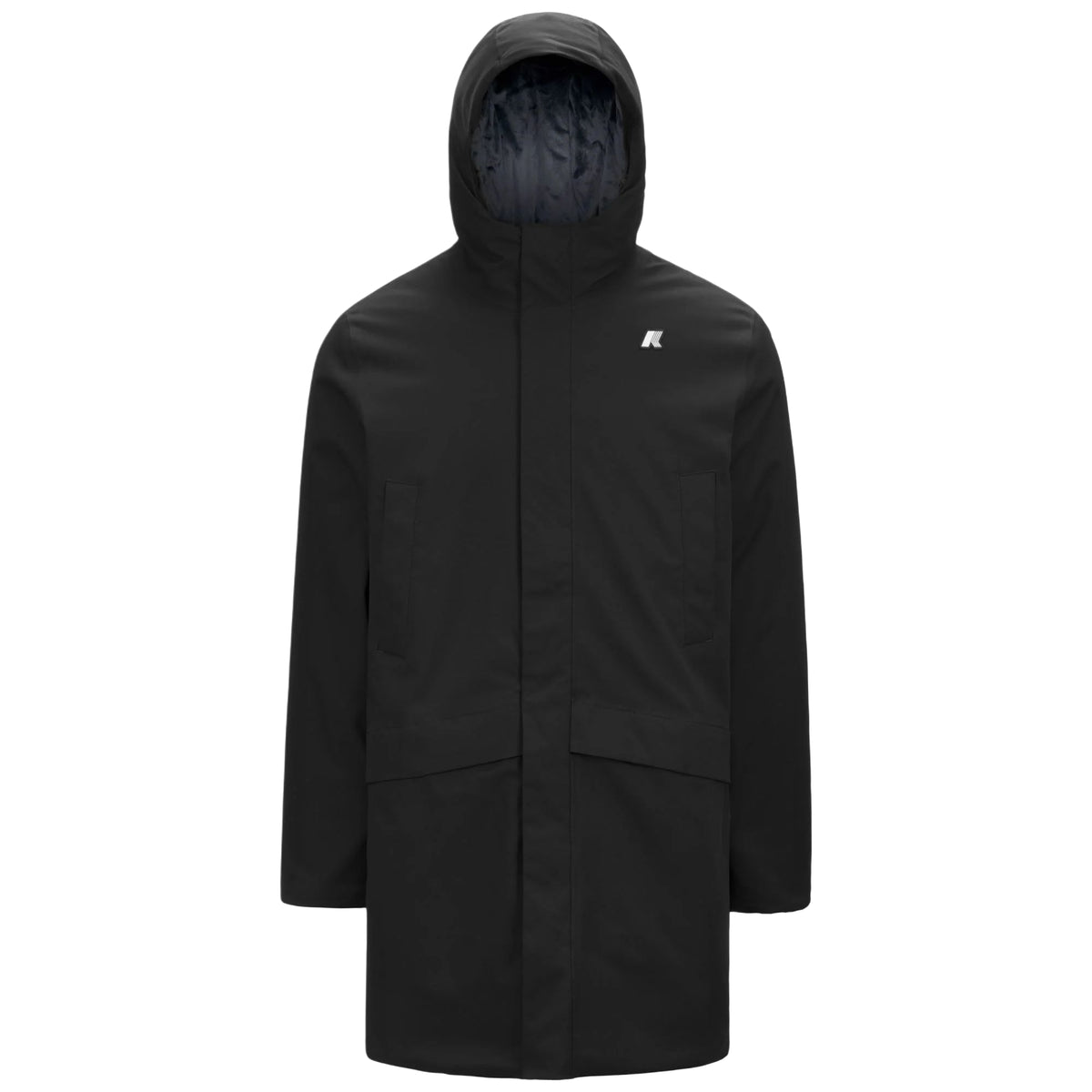 K-Way Giubbotto Lungo Uomo Jarno Twill Marmotta Nero Black Pure e Blu Blue A K8133FW-AL8