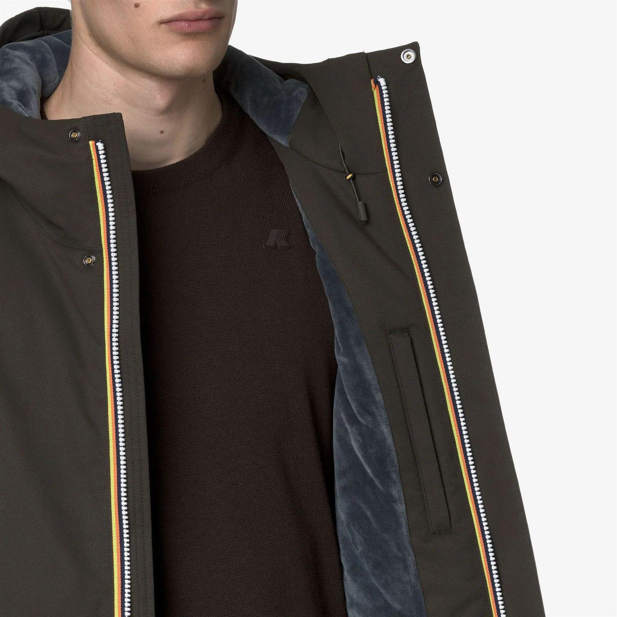 K-Way Giubbotto Lungo Uomo Jarno Twill Marmotta Verde Black Olive e Blu Blue A K8133FW-B2V